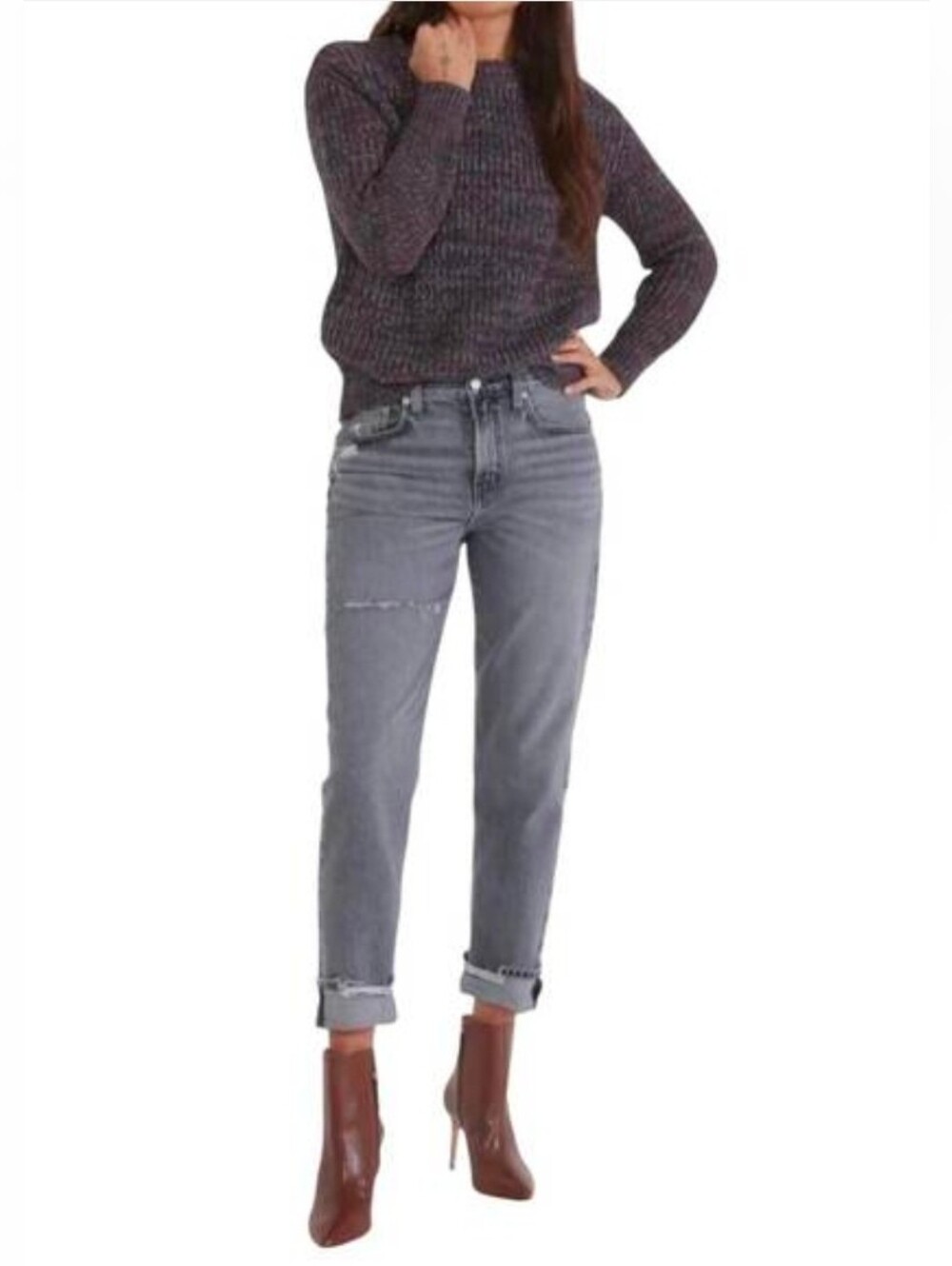 Etica Marlowe Slim Boyfriend Distressed Gray Women's Jeans, Size 24 Waist 12.75"